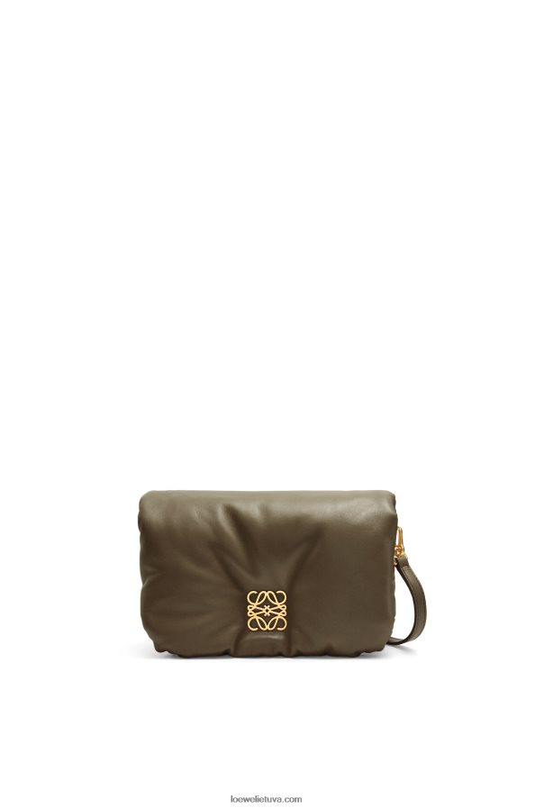 Loewe moterys mini puffer goya krepšys iš blizgios nappa ėriuko odos tamsiai chaki žalia BZ26XN246
