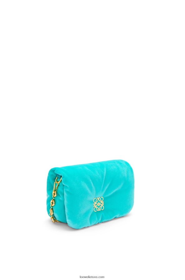 Loewe moterys mini puffer goya maišelis iš aksomo karibų mėlyna BZ26XN248