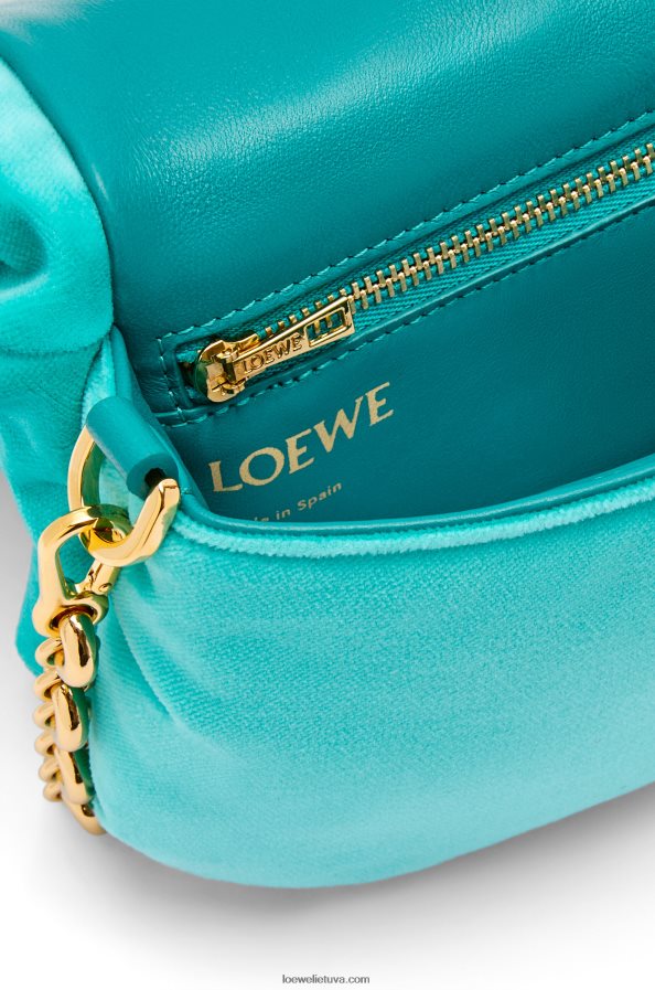 Loewe moterys mini puffer goya maišelis iš aksomo karibų mėlyna BZ26XN248