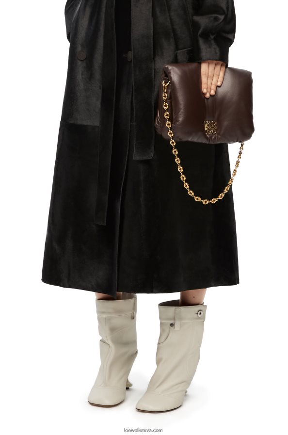 Loewe moterys puffer goya krepšys iš blizgios nappa ėriuko odos Juodasis šokoladas BZ26XN383