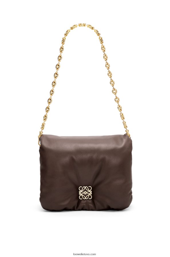 Loewe moterys puffer goya krepšys iš blizgios nappa ėriuko odos Juodasis šokoladas BZ26XN383