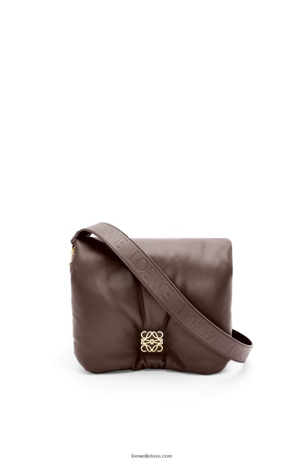 Loewe moterys puffer goya krepšys iš blizgios nappa ėriuko odos Juodasis šokoladas BZ26XN383