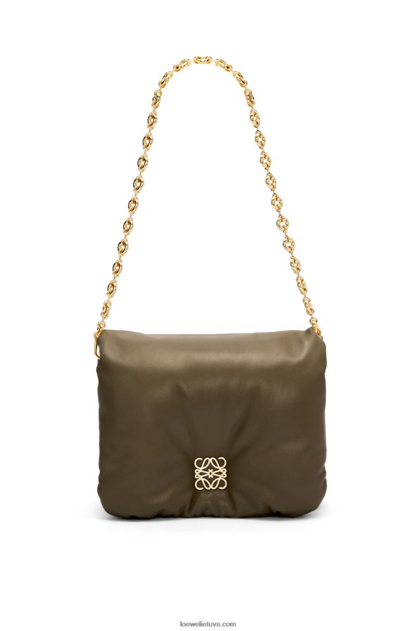Loewe moterys puffer goya krepšys iš blizgios nappa ėriuko odos tamsiai chaki žalia BZ26XN465
