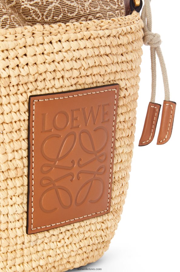 Loewe moterys Pochette krepšys iš rafijos, anagramos žakardo ir veršio odos natūralus/įdegis BZ26XN36
