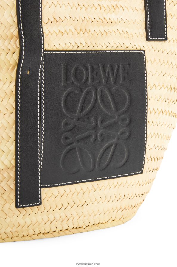 Loewe moterys įdėtas krepšelis iš palmių lapų ir veršiuko odos natūralus/juodas BZ26XN27