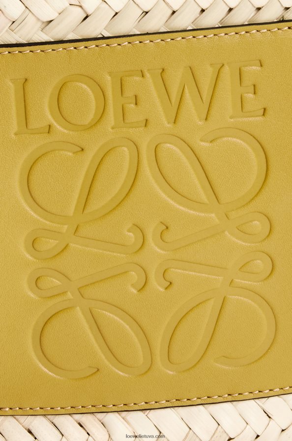 Loewe moterys krepšelis iš palmės lapo su pinta rankena iš veršio odos ochra / įdegis BZ26XN6
