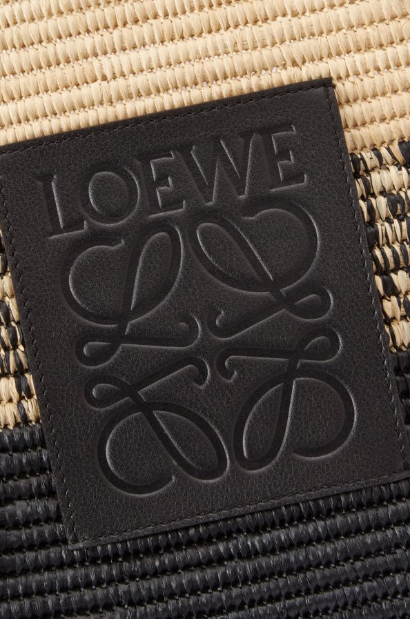 Loewe moterys kvadratinis krepšelis iš degraduojančios rafijos ir veršio odos natūralus/juodas BZ26XN99