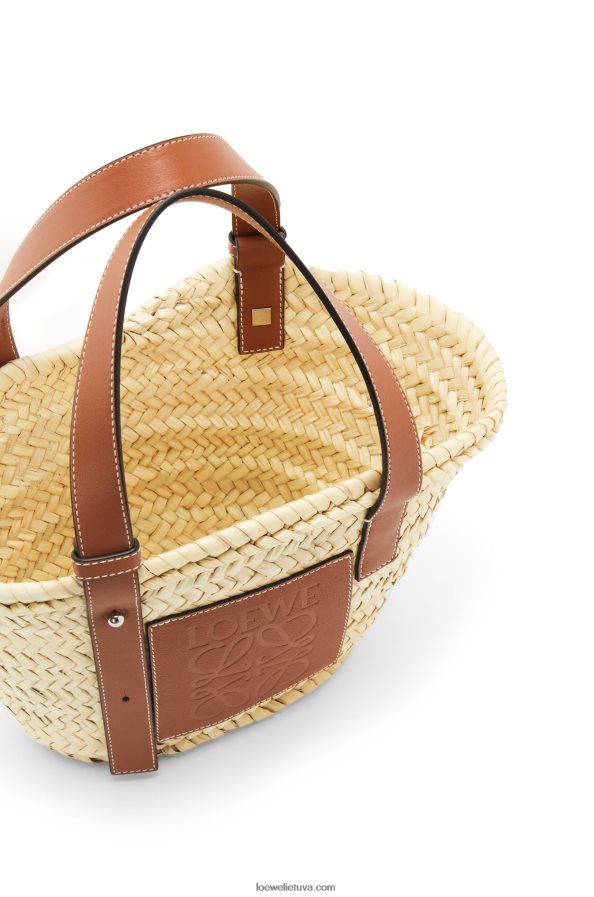 Loewe moterys mažas krepšelis iš palmių lapų ir veršiuko odos natūralus/įdegis BZ26XN20