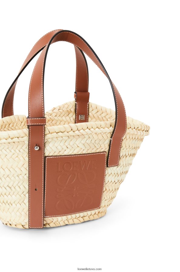 Loewe moterys mažas krepšelis iš palmių lapų ir veršiuko odos natūralus/įdegis BZ26XN20