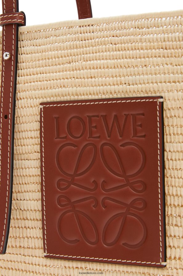 Loewe moterys mažas kvadratinis krepšelis iš rafijos ir veršiuko odos natūralus/pekano BZ26XN46