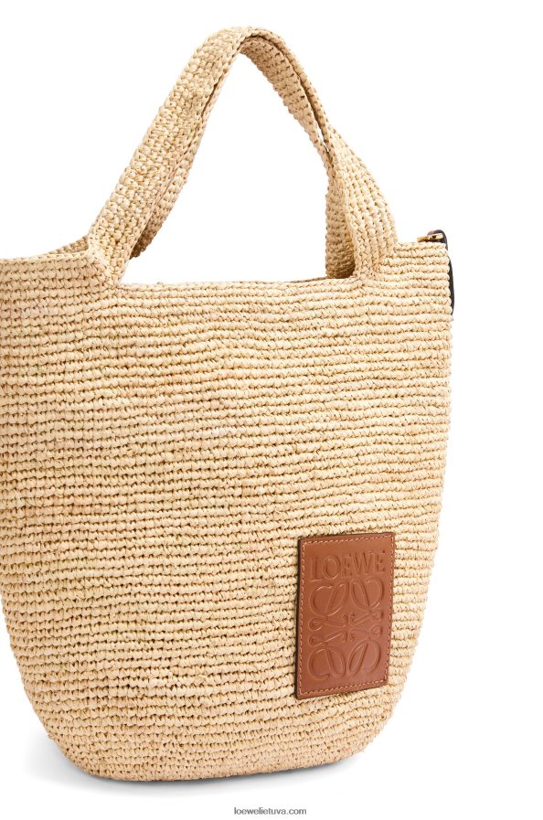 Loewe moterys mini maišelis iš rafijos ir veršiuko odos natūralus/įdegis BZ26XN10
