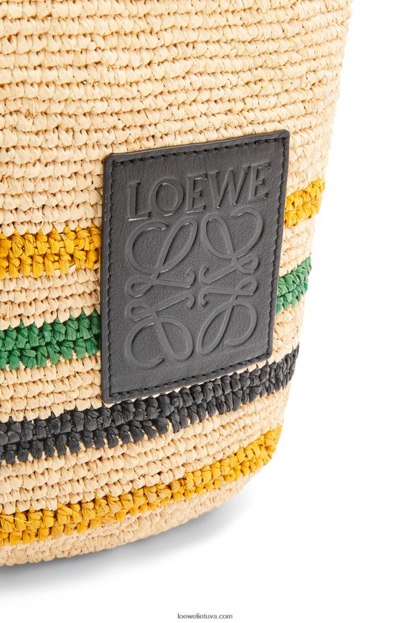Loewe moterys mini skeltu krepšys iš dryžuotos rafijos ir veršiuko odos natūralus/daugiaspalvis BZ26XN26