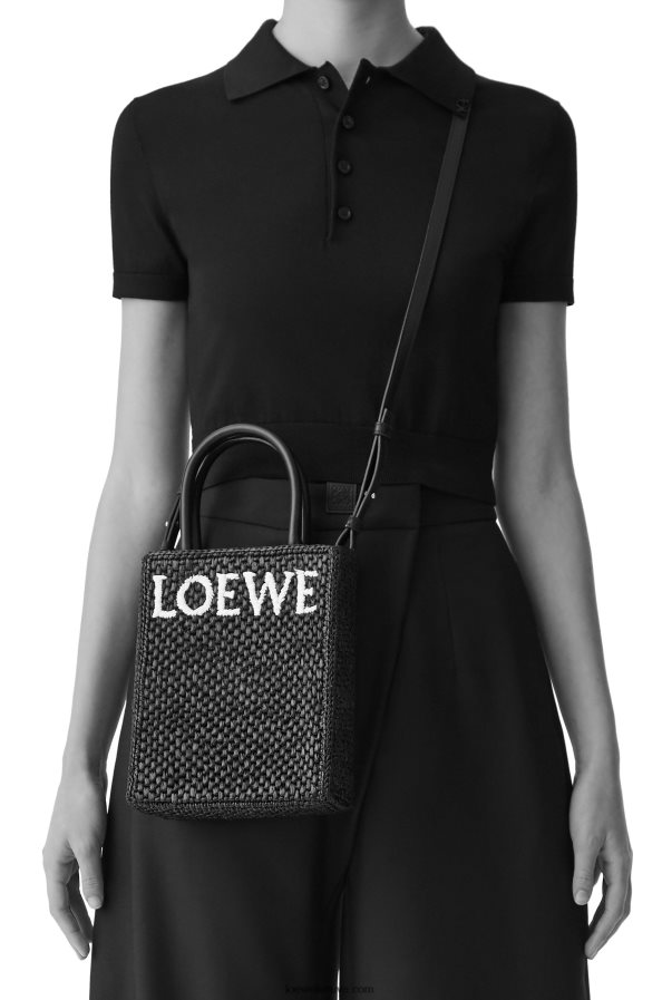 Loewe moterys Standartinis A5 krepšys su rafija juoda balta BZ26XN72