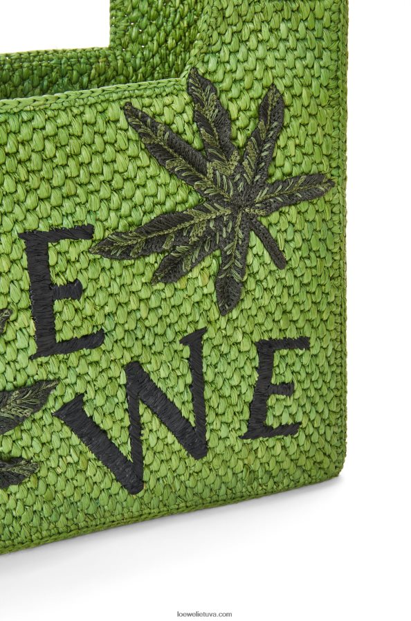 Loewe moterys lapų šrifto krepšys rafijoje žalias BZ26XN31