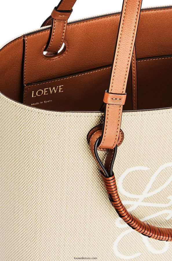 Loewe moterys mažas anagraminis krepšys iš žakardo ir blauzdos odos ecru/tan BZ26XN121