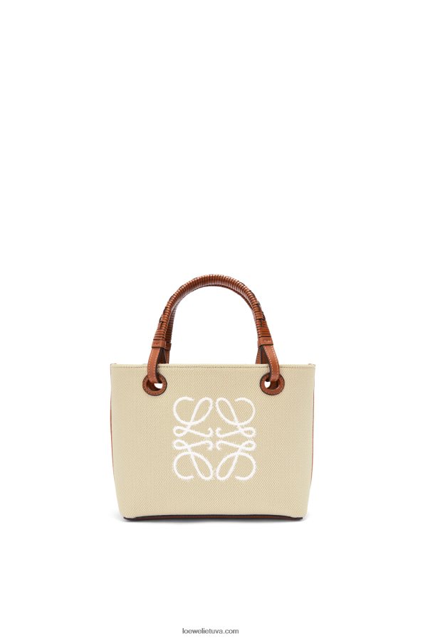 Loewe moterys mini anagramos krepšys iš žakardo ir veršiuko odos ecru/tan BZ26XN128