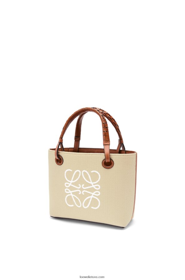 Loewe moterys mini anagramos krepšys iš žakardo ir veršiuko odos ecru/tan BZ26XN128