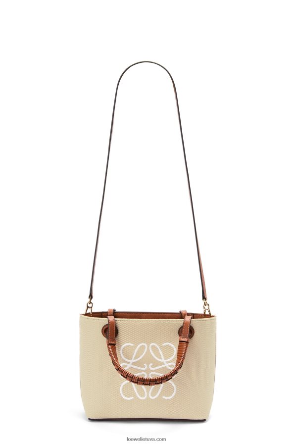 Loewe moterys mini anagramos krepšys iš žakardo ir veršiuko odos ecru/tan BZ26XN128