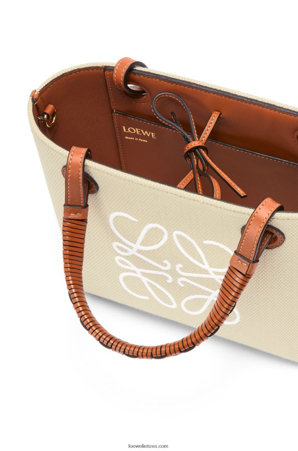 Loewe moterys mini anagramos krepšys iš žakardo ir veršiuko odos ecru/tan BZ26XN128