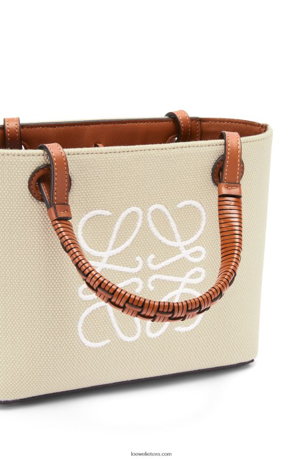 Loewe moterys mini anagramos krepšys iš žakardo ir veršiuko odos ecru/tan BZ26XN128
