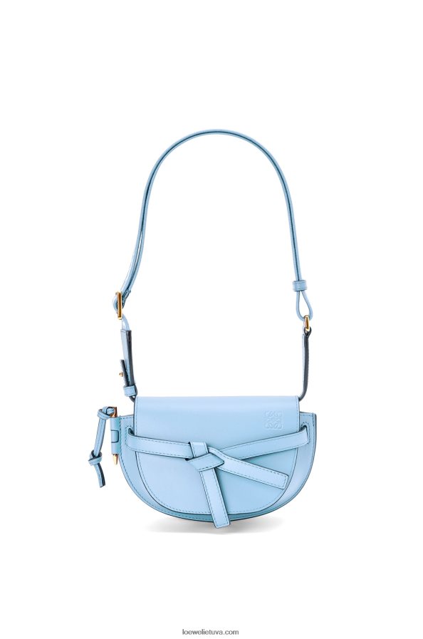 Loewe moterys mini gate dvigubas maišelis iš minkštos veršio odos ir žakardo dulkėta mėlyna BZ26XN194