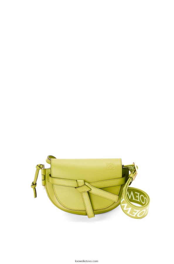 Loewe moterys mini gate dvigubas maišelis iš minkštos veršio odos ir žakardo kalkių geltonumo BZ26XN210