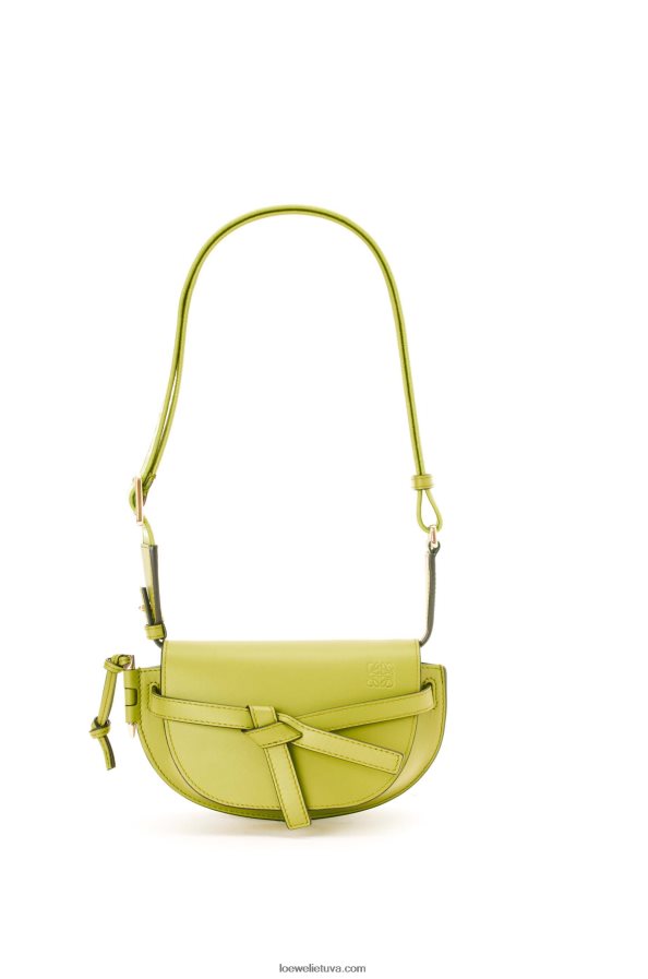 Loewe moterys mini gate dvigubas maišelis iš minkštos veršio odos ir žakardo kalkių geltonumo BZ26XN210