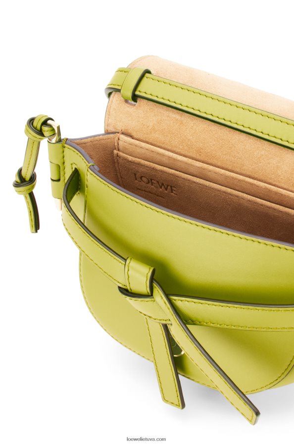 Loewe moterys mini gate dvigubas maišelis iš minkštos veršio odos ir žakardo kalkių geltonumo BZ26XN210