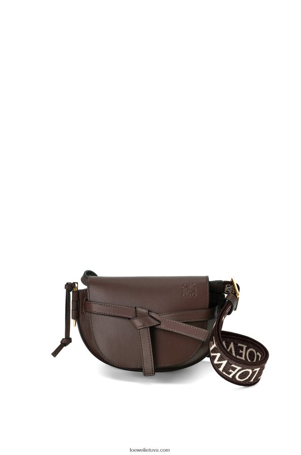 Loewe moterys mini gate dvigubas maišelis iš minkštos veršio odos ir žakardo šokolado BZ26XN319