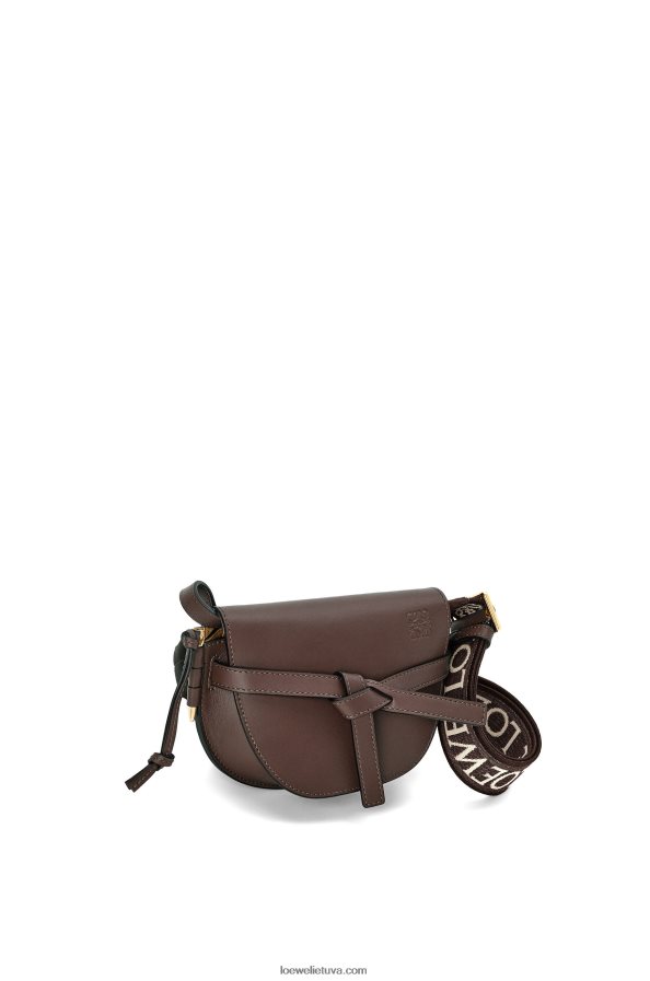 Loewe moterys mini gate dvigubas maišelis iš minkštos veršio odos ir žakardo šokolado BZ26XN319