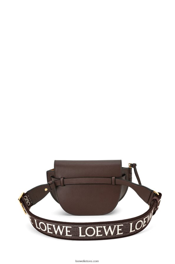 Loewe moterys mini gate dvigubas maišelis iš minkštos veršio odos ir žakardo šokolado BZ26XN319