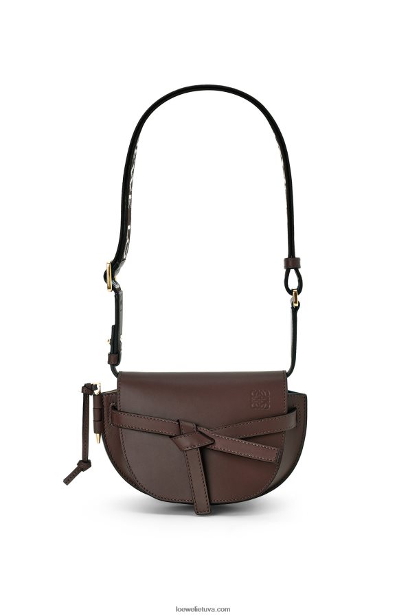 Loewe moterys mini gate dvigubas maišelis iš minkštos veršio odos ir žakardo šokolado BZ26XN319