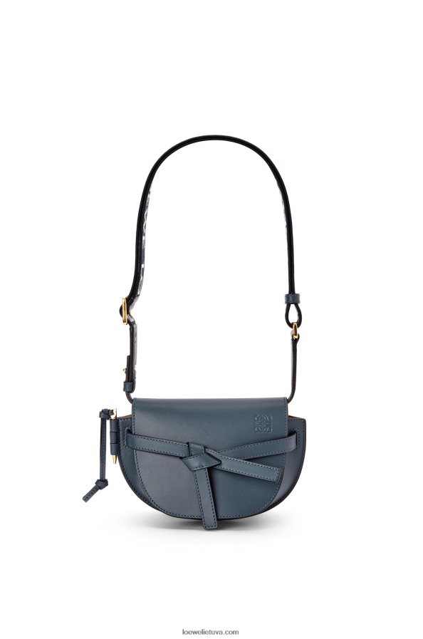 Loewe moterys mini gate dvigubas maišelis iš minkštos veršio odos ir žakardo onikso mėlyna BZ26XN268