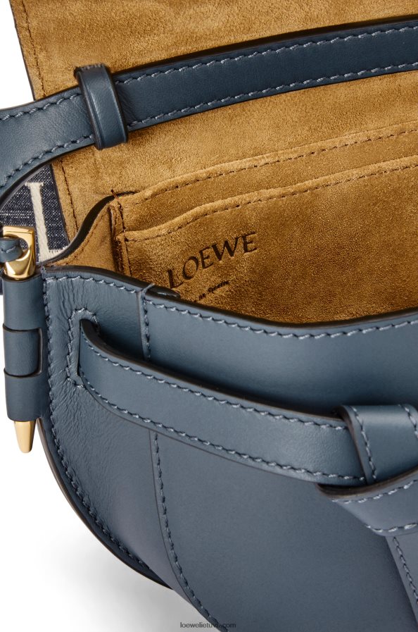 Loewe moterys mini gate dvigubas maišelis iš minkštos veršio odos ir žakardo onikso mėlyna BZ26XN268