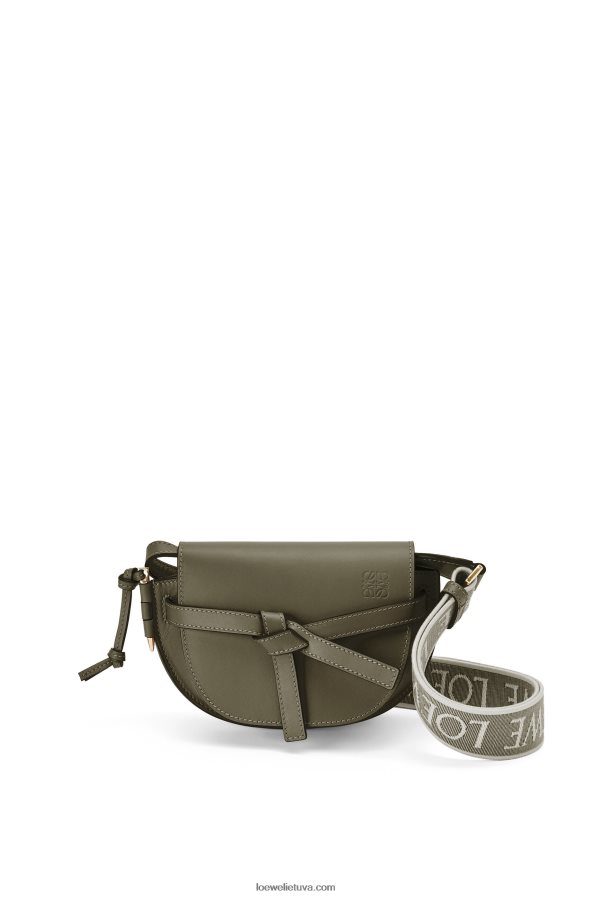 Loewe moterys mini gate dvigubas maišelis iš minkštos veršio odos ir žakardo rudens žalia BZ26XN239