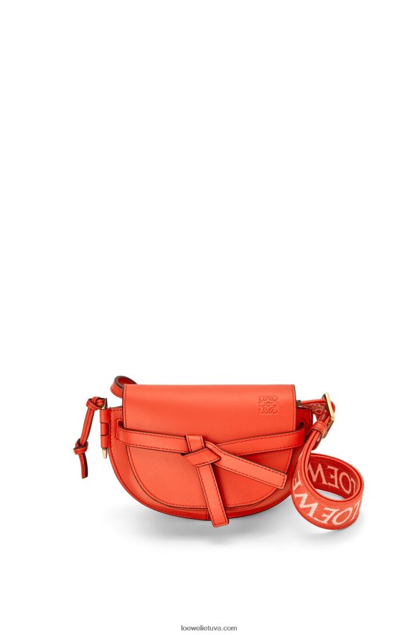 Loewe moterys mini gate dvigubas maišelis iš minkštos veršio odos ir žakardo saulėtekio oranžinė BZ26XN212