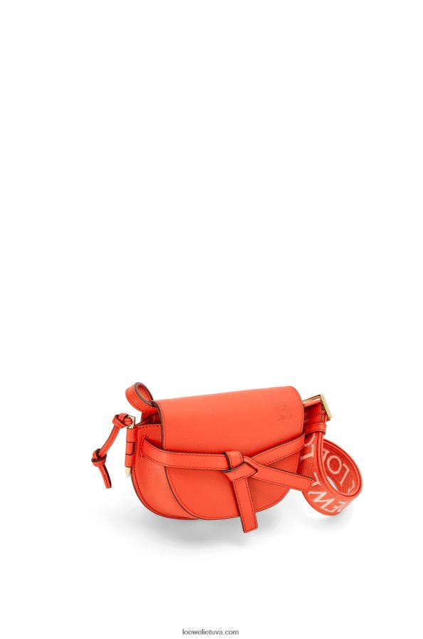 Loewe moterys mini gate dvigubas maišelis iš minkštos veršio odos ir žakardo saulėtekio oranžinė BZ26XN212