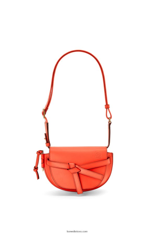 Loewe moterys mini gate dvigubas maišelis iš minkštos veršio odos ir žakardo saulėtekio oranžinė BZ26XN212