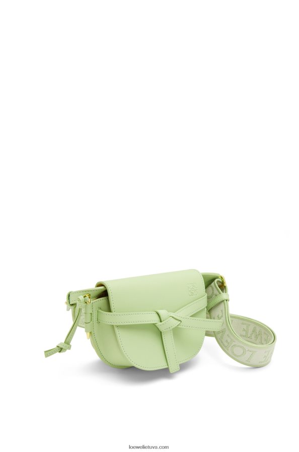 Loewe moterys mini gate dvigubas maišelis iš minkštos veršio odos ir žakardo šviesiai šviesiai žalia BZ26XN232