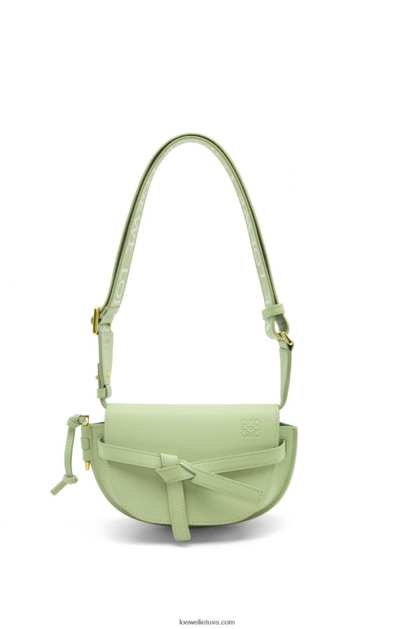 Loewe moterys mini gate dvigubas maišelis iš minkštos veršio odos ir žakardo šviesiai šviesiai žalia BZ26XN232