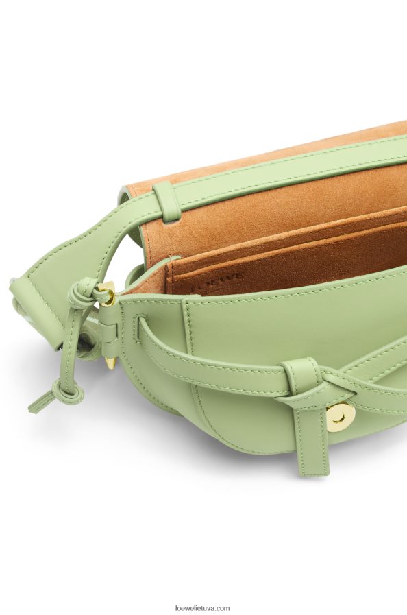 Loewe moterys mini gate dvigubas maišelis iš minkštos veršio odos ir žakardo šviesiai šviesiai žalia BZ26XN232