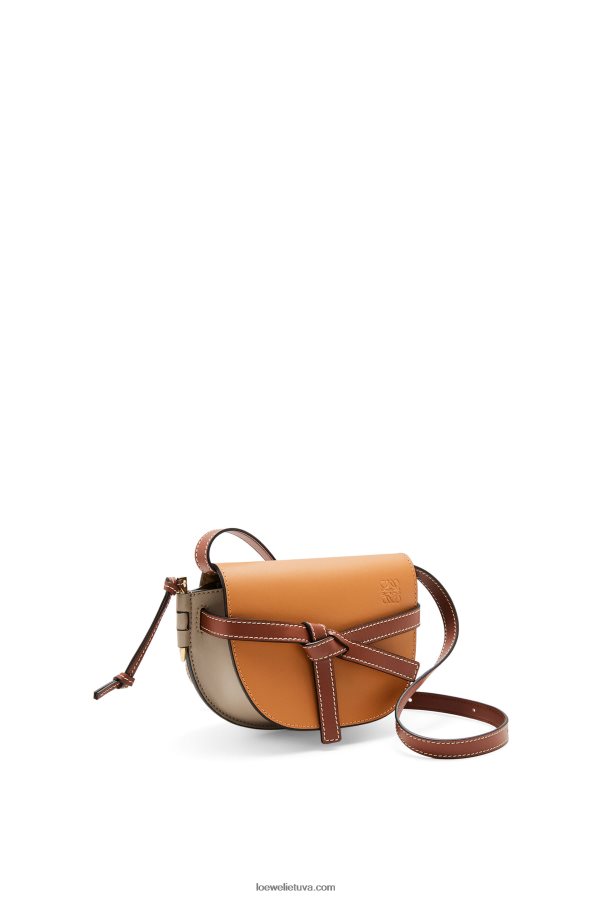 Loewe moterys mini gate dvigubas maišelis iš minkštos veršiuko odos gintaro/šviesiai pilka/rūdžių spalva BZ26XN238