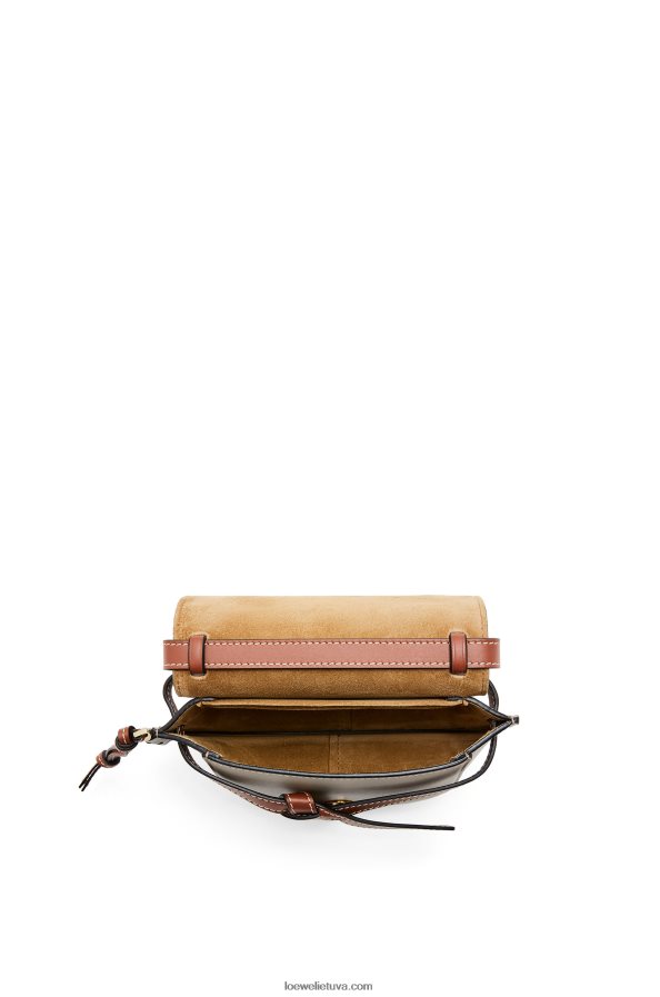 Loewe moterys mini gate dvigubas maišelis iš minkštos veršiuko odos gintaro/šviesiai pilka/rūdžių spalva BZ26XN238