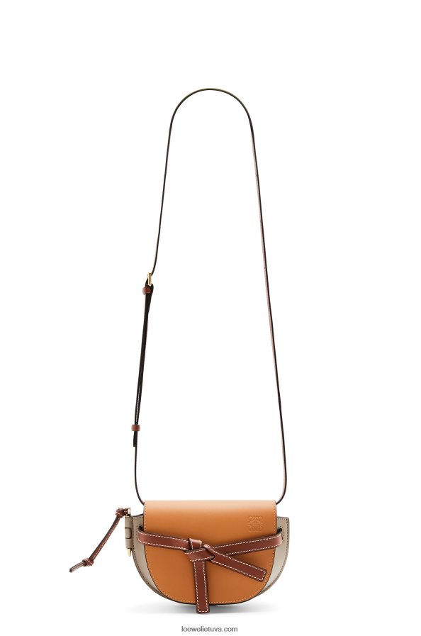 Loewe moterys mini gate dvigubas maišelis iš minkštos veršiuko odos gintaro/šviesiai pilka/rūdžių spalva BZ26XN238