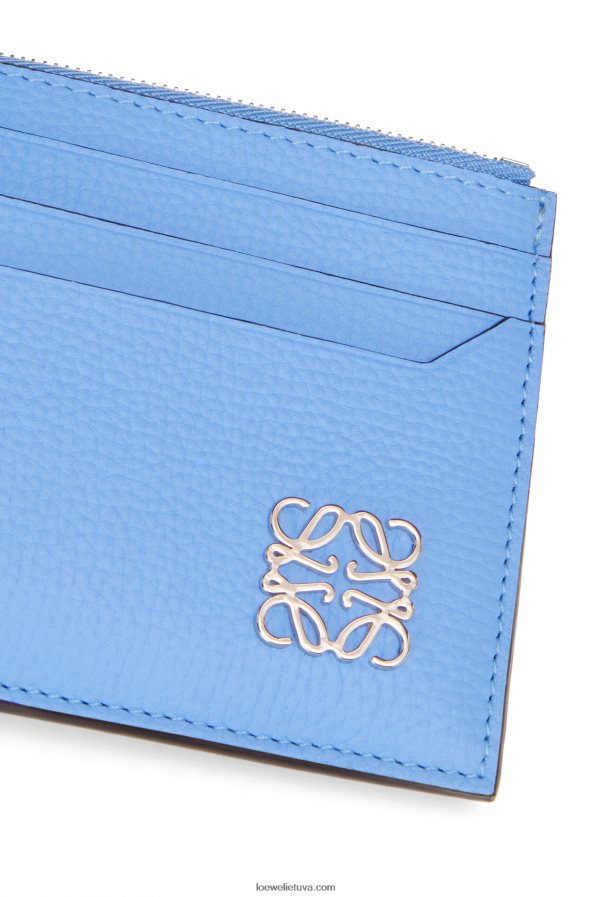 Loewe moterys anagramos kvadratinis užtrauktuku kortelių laikiklis iš žvirgždo grūdėtos odos celestino mėlyna BZ26XN1413