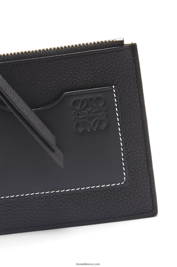 Loewe moterys didelis monetų kortelių laikiklis iš minkštos grūdėtos veršienos juodas BZ26XN1386