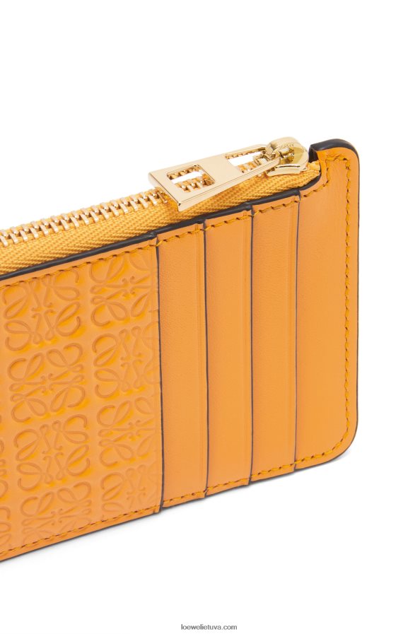 Loewe moterys kartotinis monetų kortelių laikiklis iš reljefinės šilkinės veršio odos mandarinas BZ26XN1405