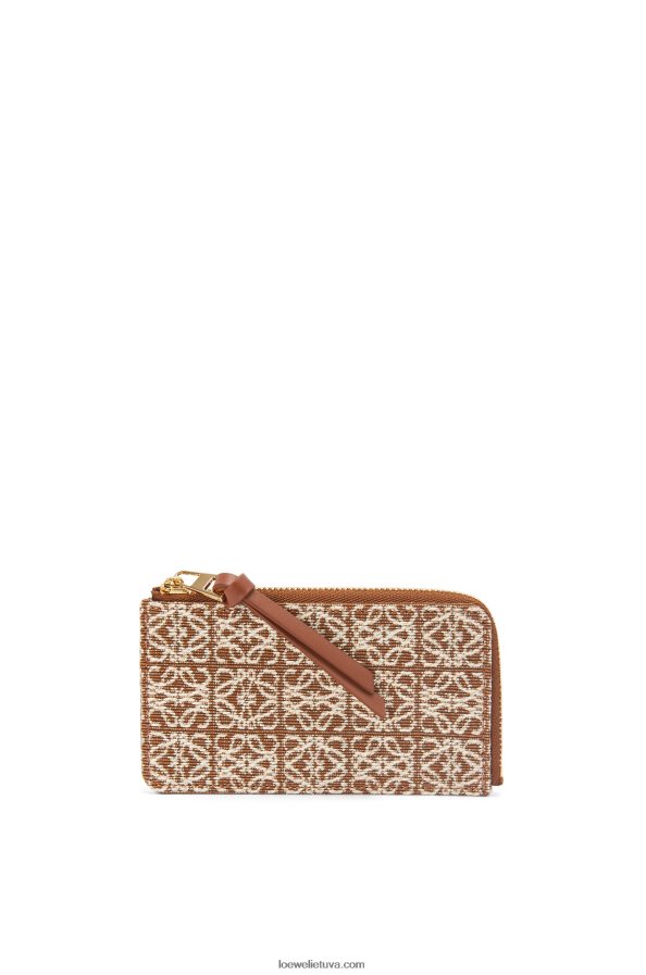 Loewe moterys monetų kortelės laikiklis iš žakardo ir veršiuko odos įdegis/pekano riešutas BZ26XN1389