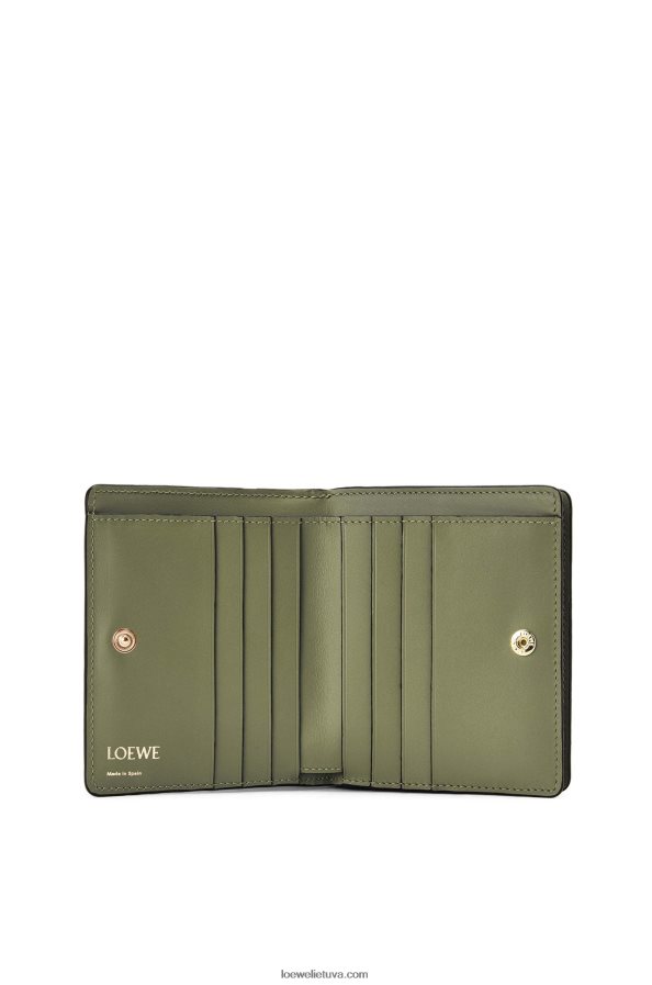 Loewe moterys Pakartotinė kompaktiška piniginė su užtrauktuku iš reljefinės šilkinės veršio odos avokado žalia BZ26XN1278