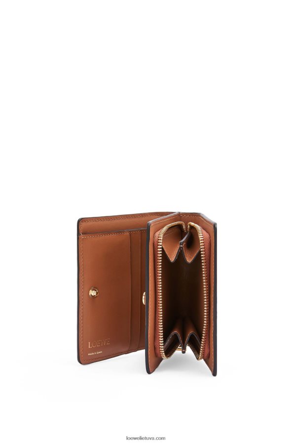 Loewe moterys Pakartotinė kompaktiška piniginė su užtrauktuku iš reljefinės šilkinės veršio odos įdegis BZ26XN1281